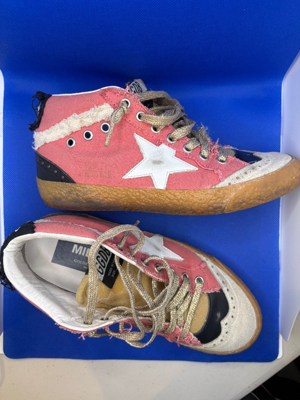 Authentic Golden Goose Midstar salmon pink canvas & white star sneakers 36 euc